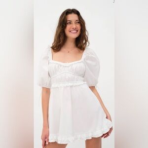 For Love And Lemons Jackson White Clean Girl Cottagecore Puff Sleeve Mini Dress